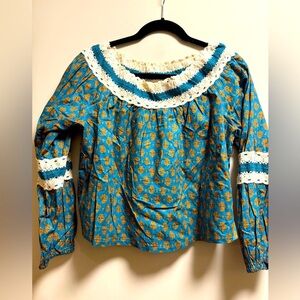 NWT Luna Moon Maxi Skirt Set 2pc Teal Peasant Crocheted Ruffled Boho - Medium